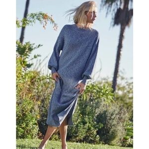 Free People Beach Hatteras Sweater Midi Dress Blue Marbled Bohemian Knit Size S